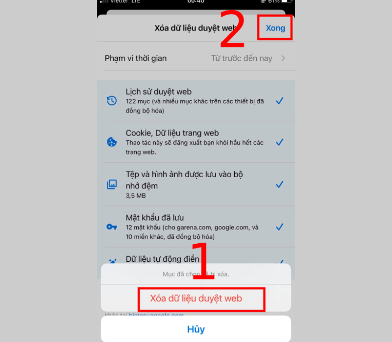 Xóa dữ liệu duyệt web 